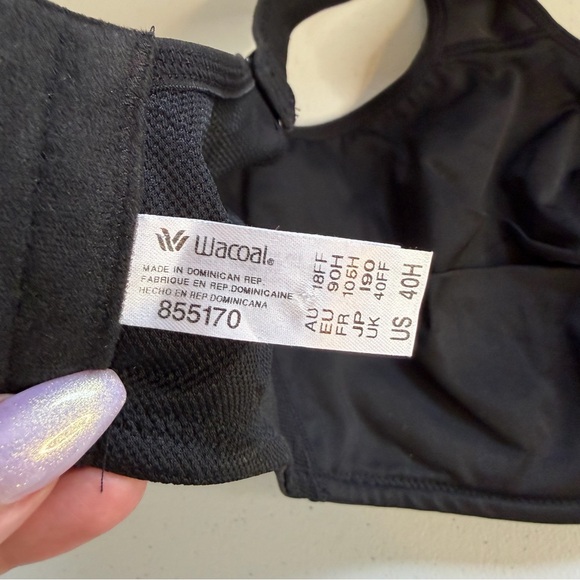 Wacoal Simone Underwire Unpadded Sports Bra Black size 40H Workout Gym 855170 - Picture 8 of 8